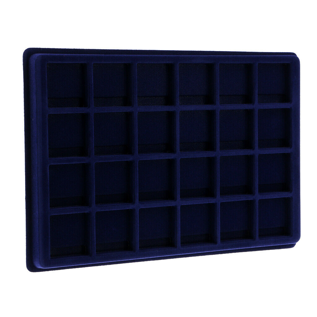 45x45mm Velvet Frame Coins/Jewelry Display Exhibition Tray Storage Case-Blue