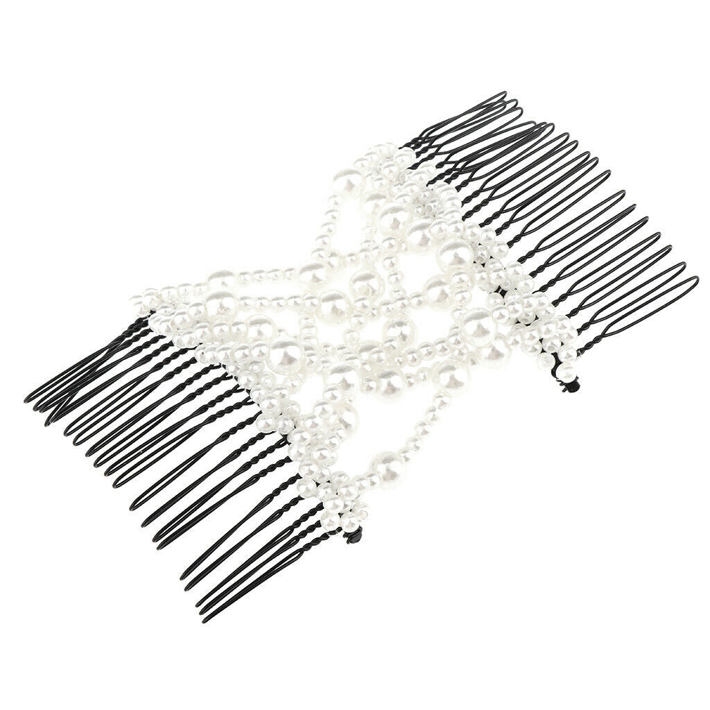 Lovoski Hair Beauty Decoration Comb Stretchy Pearls Hairpin Bow Double Combs