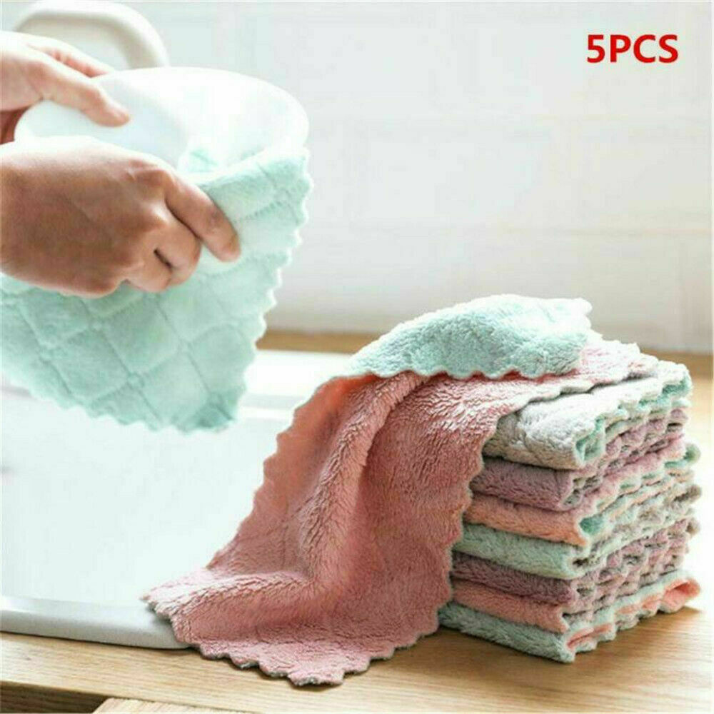5 pcs Super Absorbent Microfiber Kitchen Dish Cloth Household Cleaning Tea Towel
