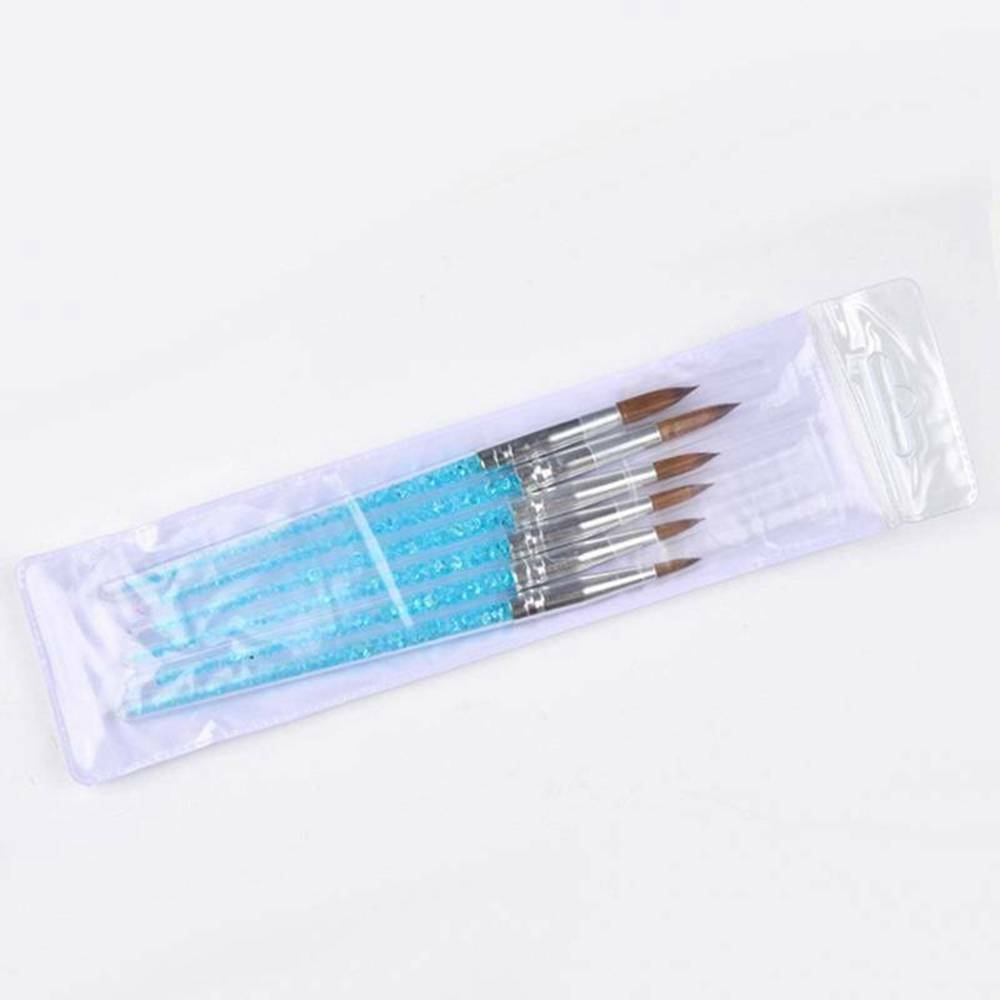 6pcs/set 6 Sizes Acrylic Nail brush Crimped Round Metal Handle Nail Art tools US
