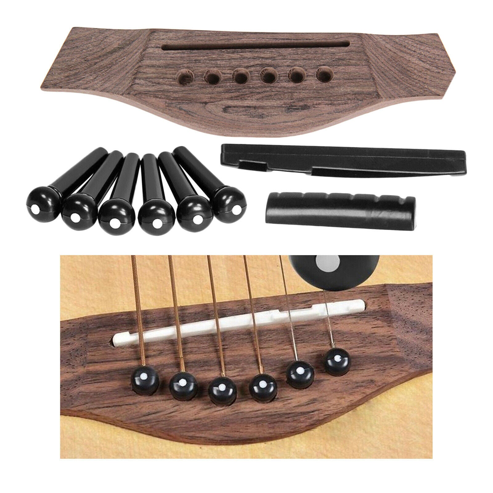 Rosewood Classical Guitar Bridge Pins Nut Saddle Repairing Kit Accessories