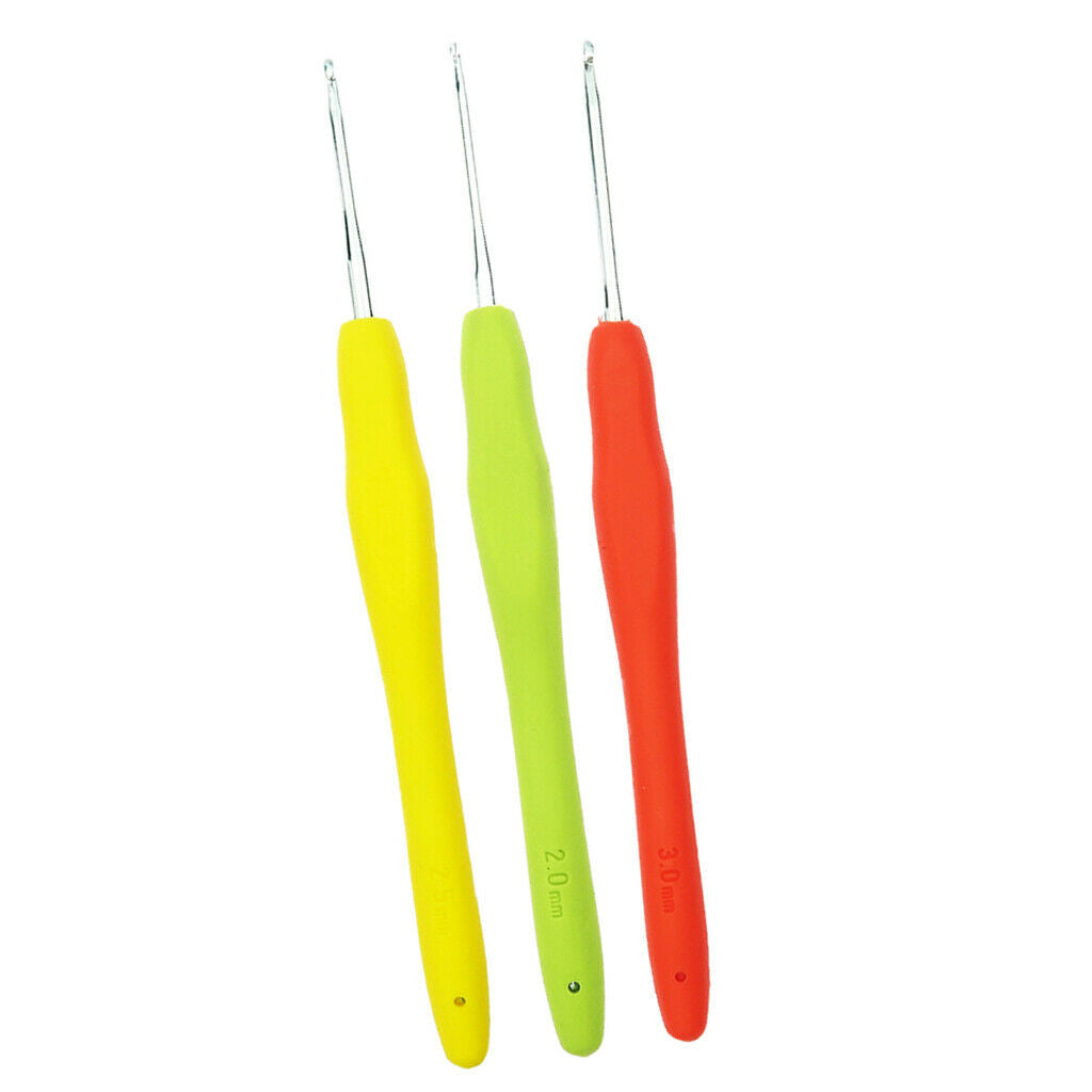 3Pcs Aluminum Crochet Hooks Set Assorted Size 2.0mm 2.5mm 3.0mm