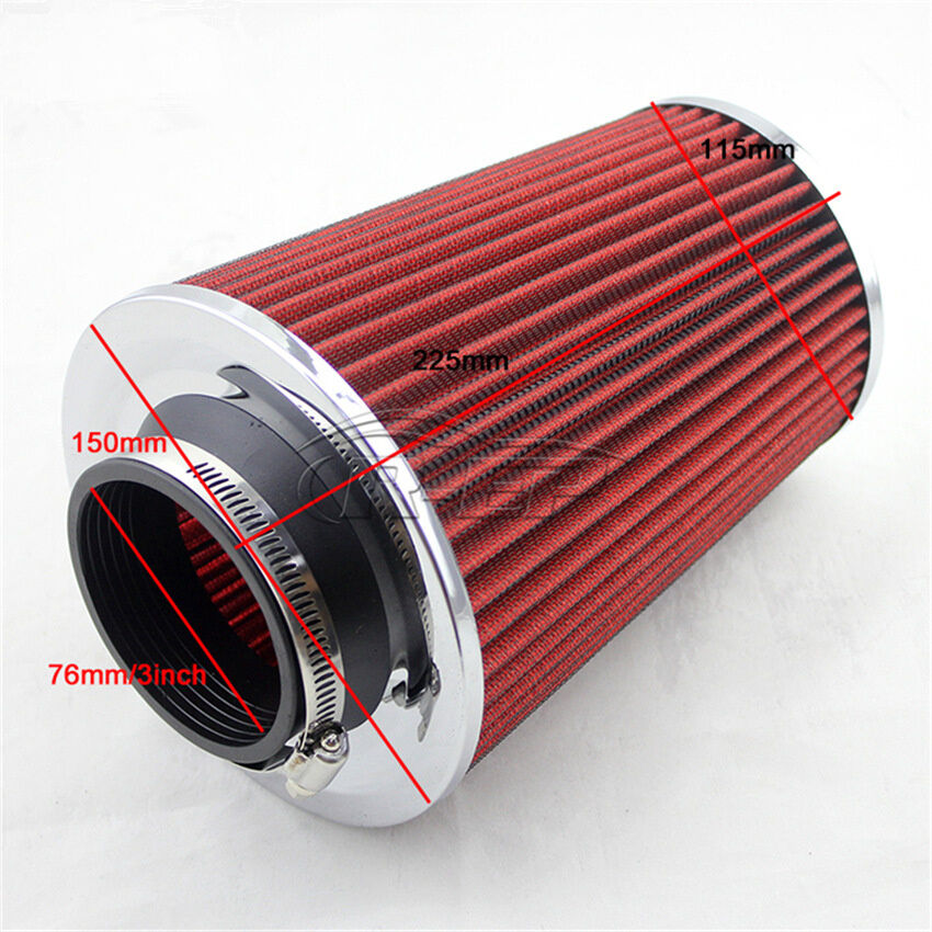 Universal Red 3' Air Intake Cone Long Ram Filter Turbo Vent Crankcase Breather
