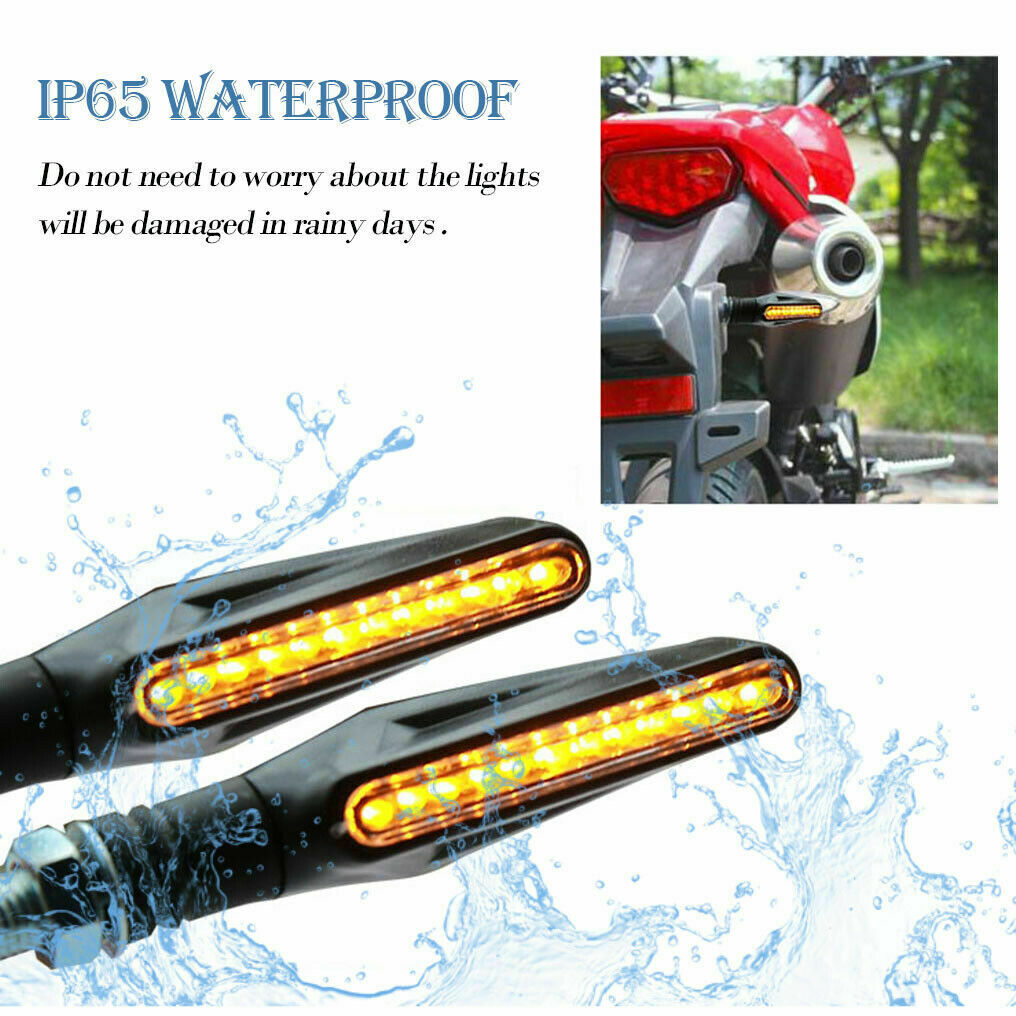4PCS UNIVERSAL FLOWING MOTORCYCLE LED TURN SIGNAL INDICATOR BLINKER AMBER LIGHT