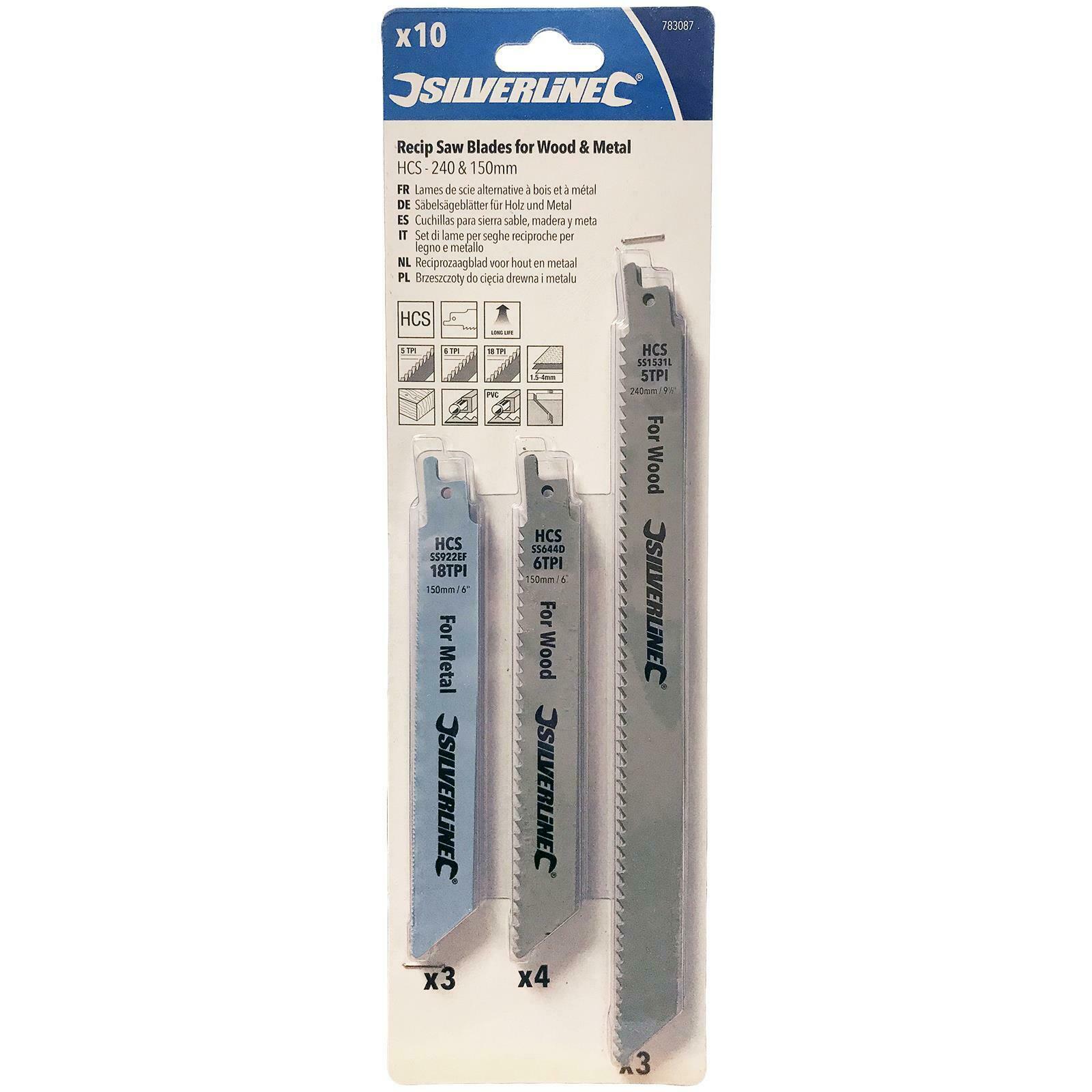 Silverline Recipro Saw Blade Set Sabre Metal Wood Plastic 150, 240mm 10 Pack