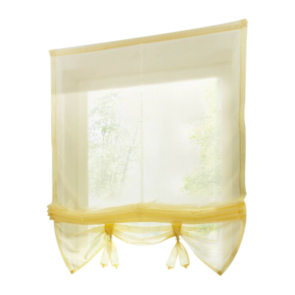Roman Curtain, Tie Up Shade, Rod Pocket Window Valances Yellow 140x155cm
