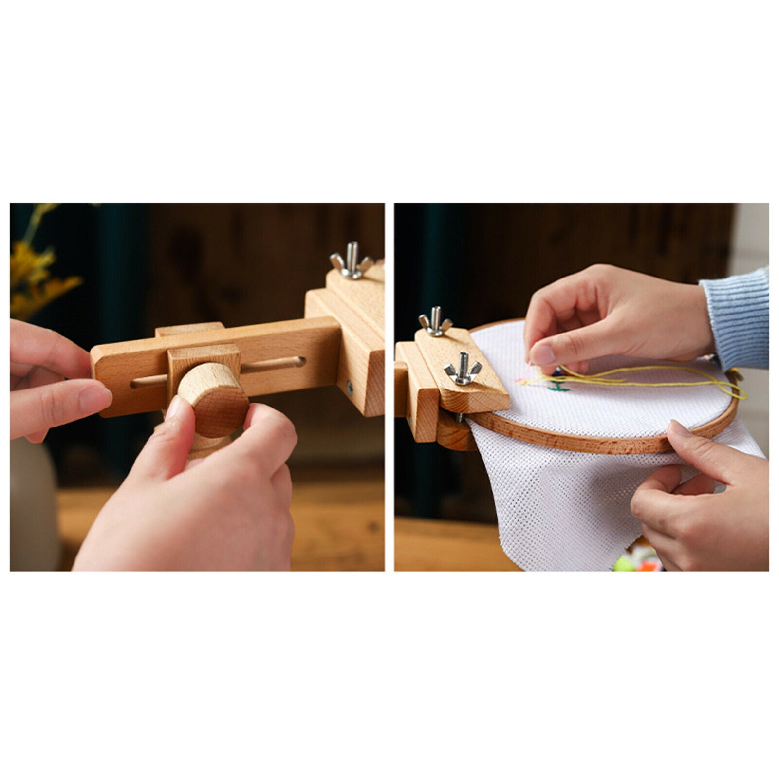 Wooden Hoop Frame Stitching with Adjustable Cross Stitch Holder