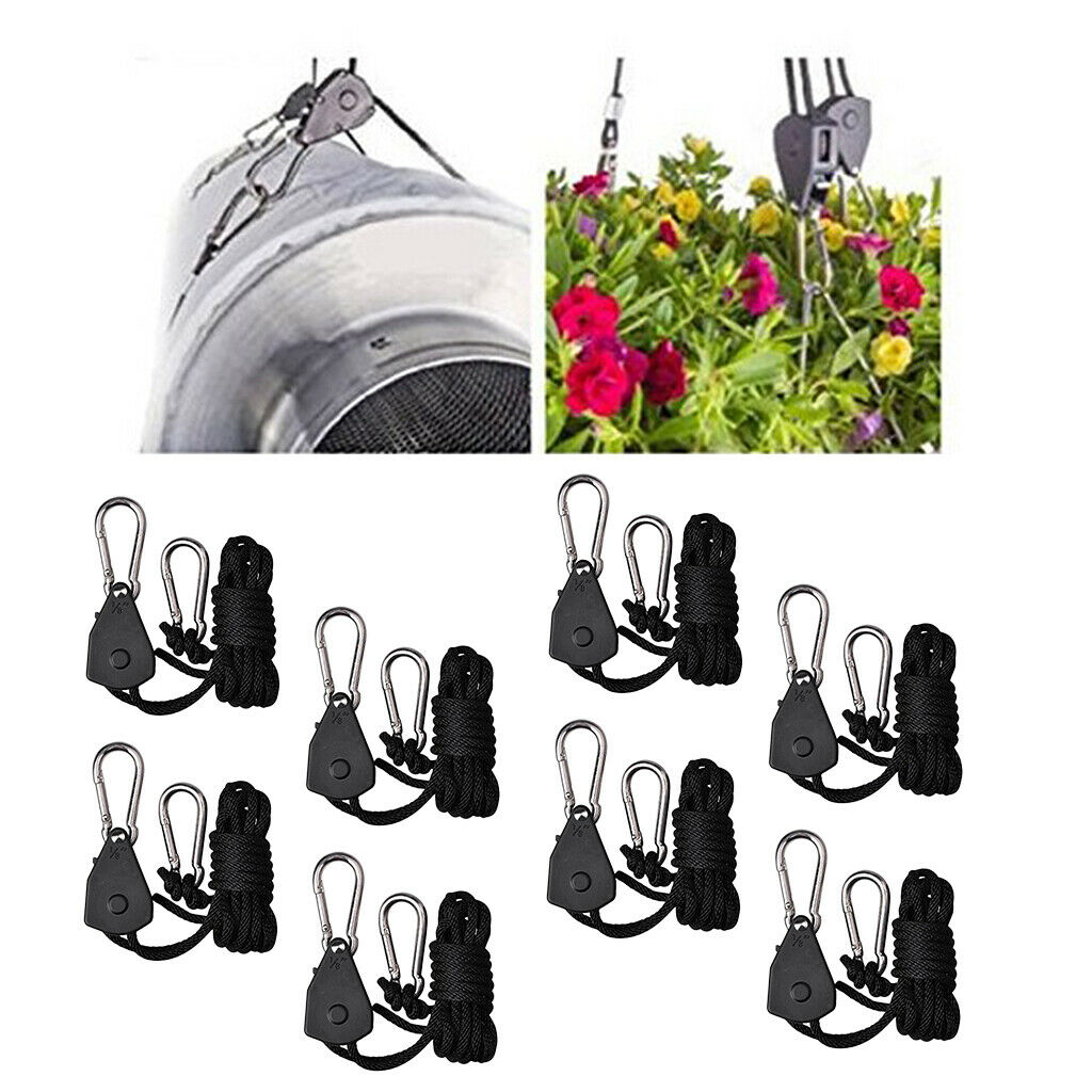 8pcs 150lbs 2m Heavy-duty Adjustable Ratchet Rope for Hydroponic/Grow Tent