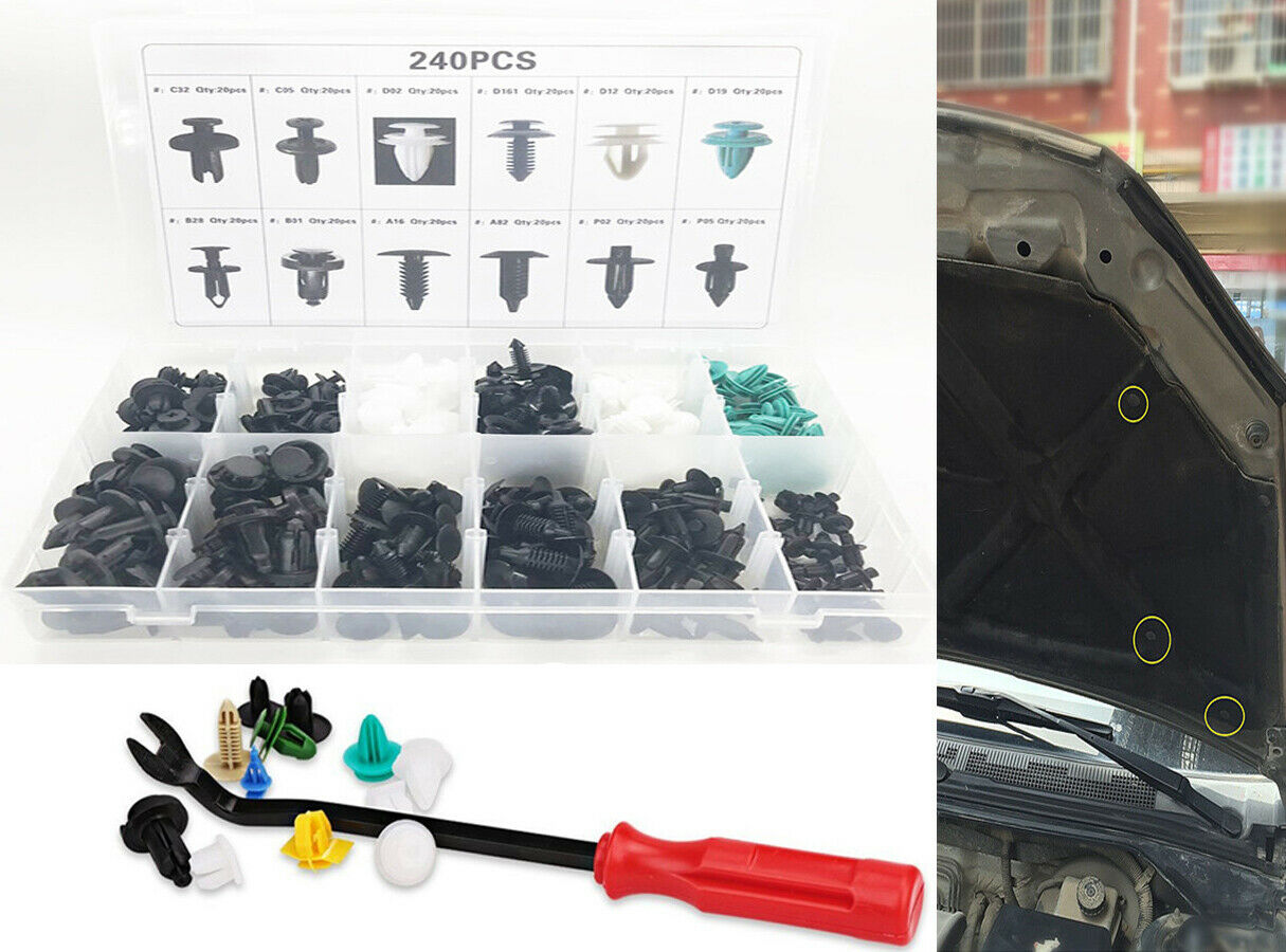 240Pcs Car Mixed Fastener Clip & Removal tool For Car Door Bumper Fender Liner