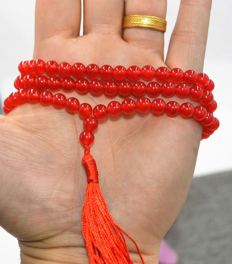 HOT 6mm Tibetan Buddhism 108 red ruby stone Prayer Bead Mala Necklace AAA