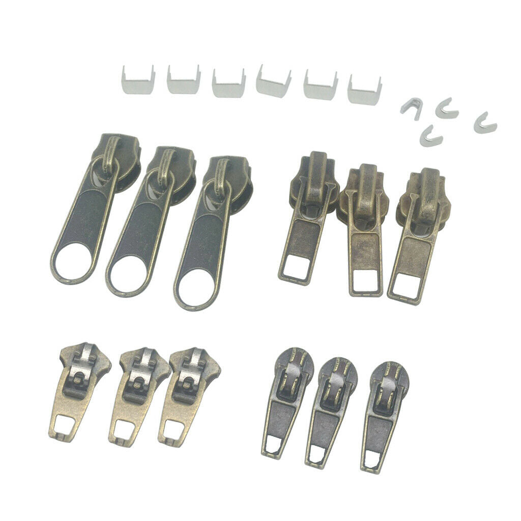 22pcs/set Zip Slider Spiral Zip Fix Zipper Repair Zip Slider Pull Zip Bronze