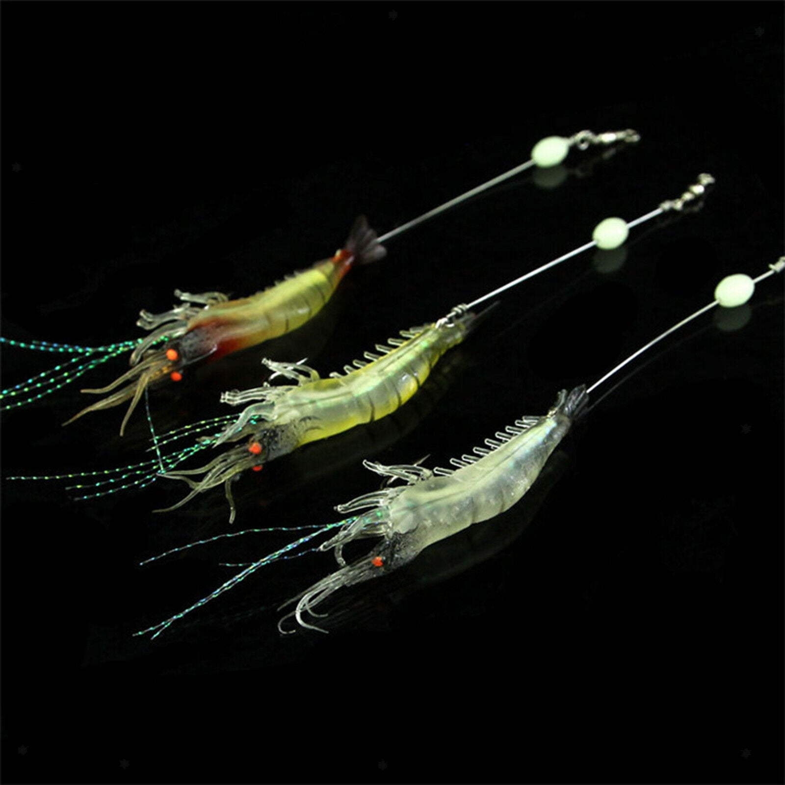 3x Shrimp Lures Bait Fishing Simulation Shrimp Saltwater Hook Luminous