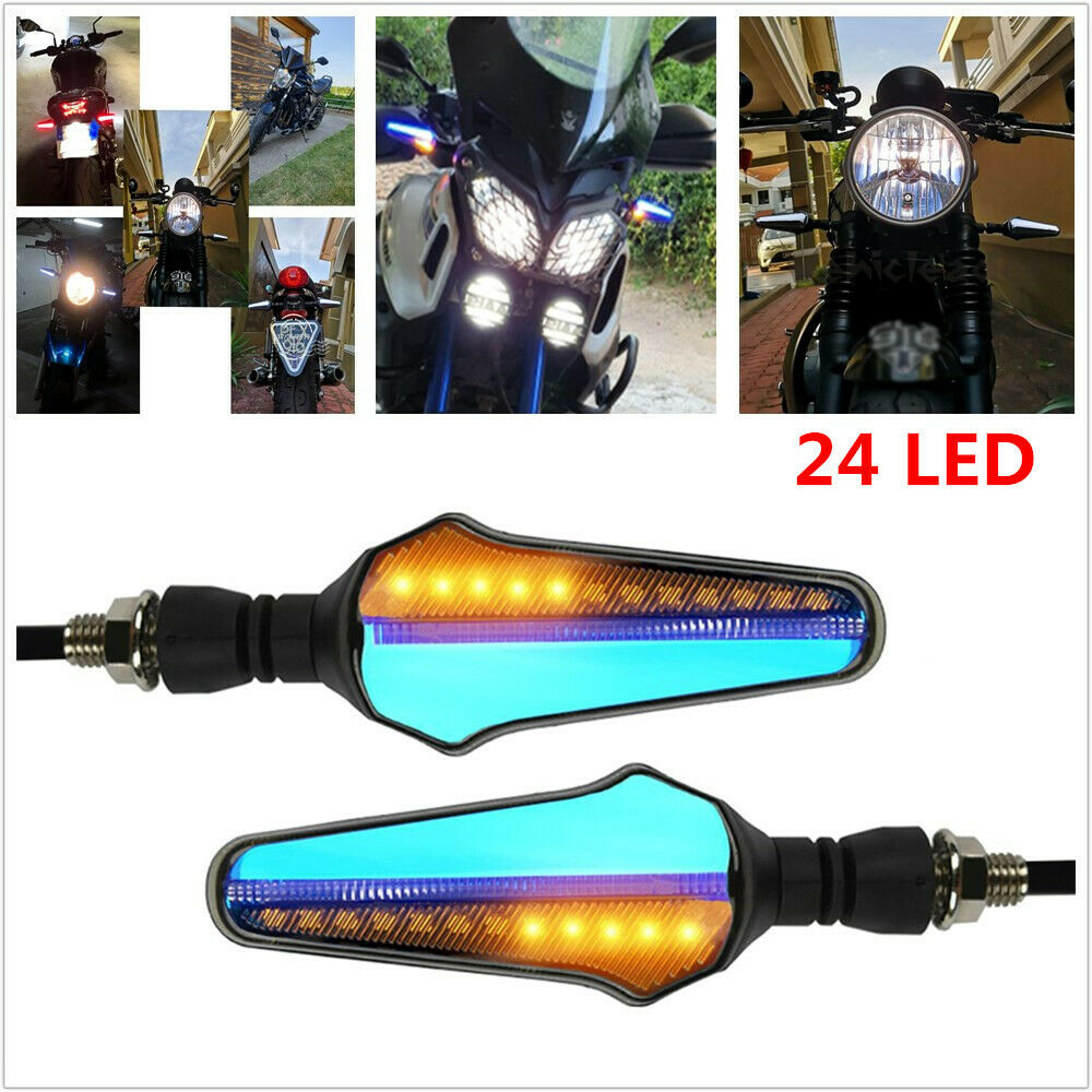 12V 2PCS Motorcycle Bike Turn Signal Flowing Water Tail Light 24 LED Patch Wicks