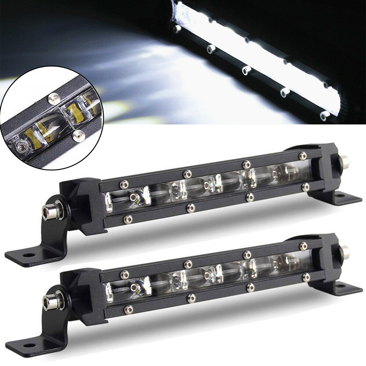 8'' 18W 6D Spot Beam LED Work Light Bar Single Row Off road Lamp 1800LM 2PCS