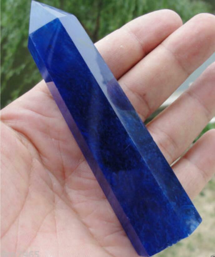 Natural Rock Lapis Lazuli Quartz Crystal Stone Point Healing Wand Dark Blue