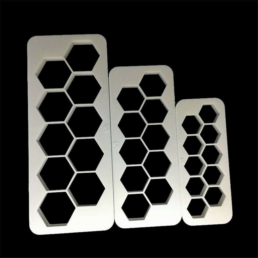 3pcs Geometry Hexagon Fondant Cookie Cuttter Fondant Mold Cake Decorating.l8