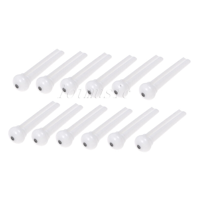 12 Pcs Guitar Bridge Pins for Acoustic Replacement White with Black Dot ABS
