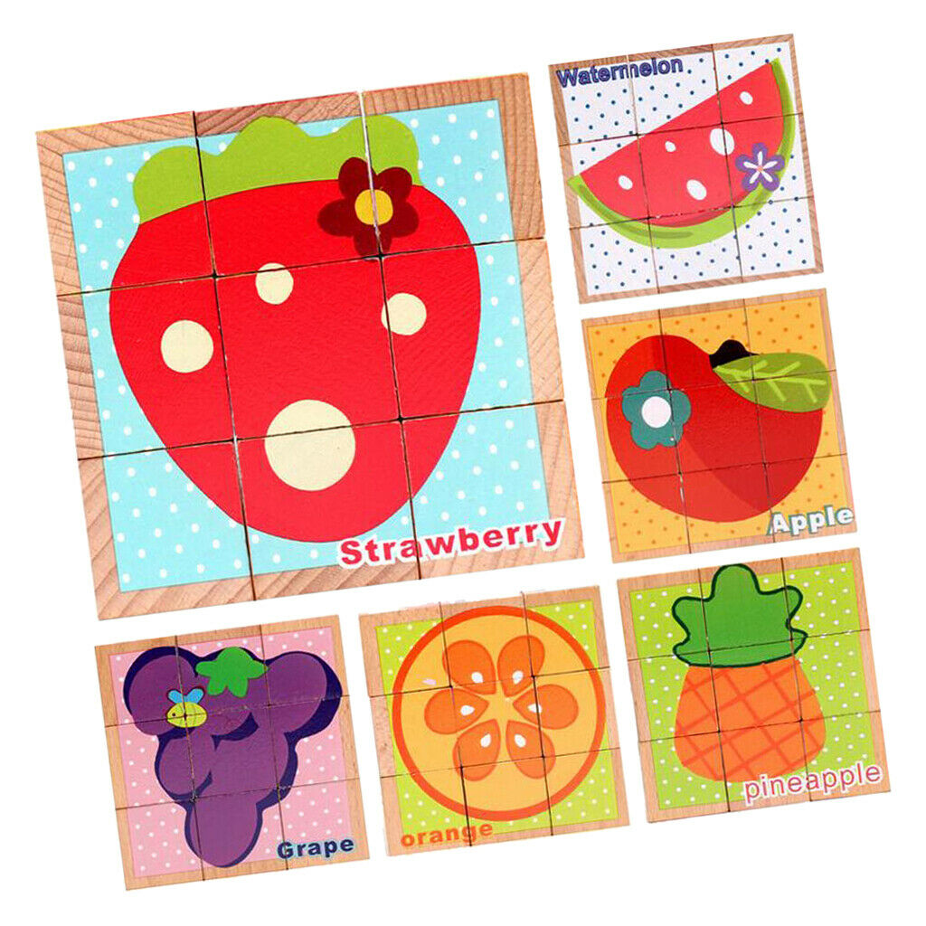 Wooden Fruits Blocks Puzzles for Kids Baby Toddlers Blocks Learning Educational
