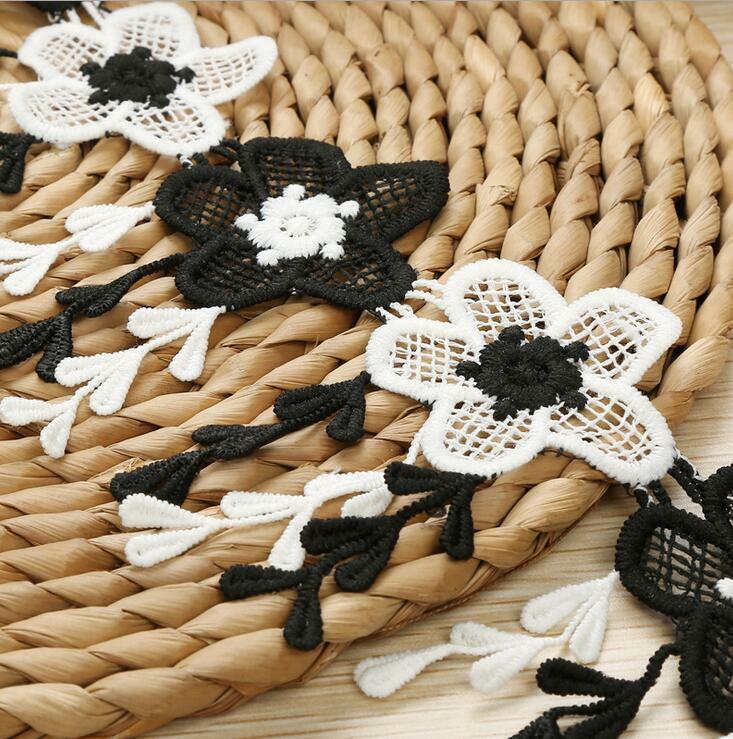 2Yard Milk silk Black and white flower tassel Lace decoration Sewing Accessories