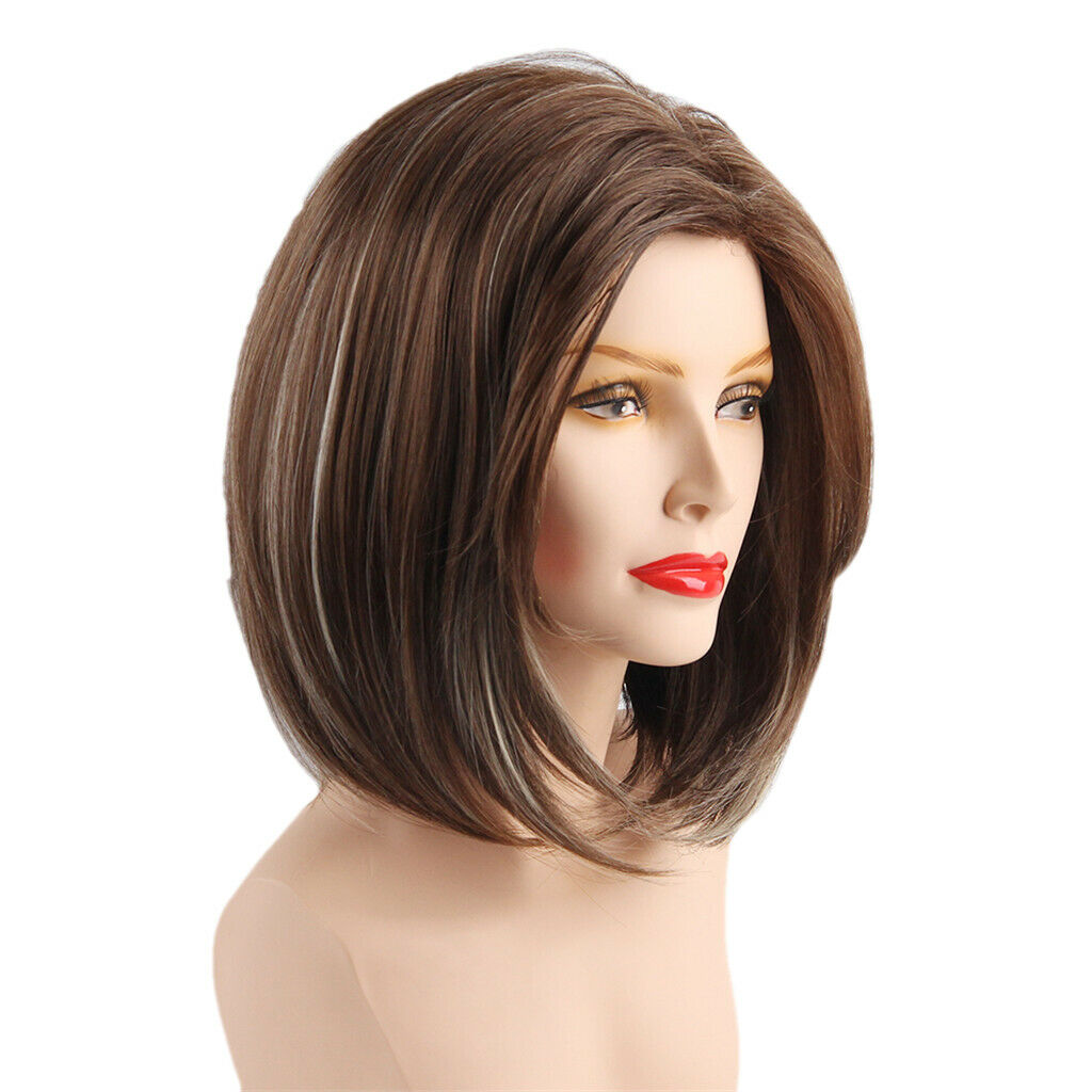 14inch Grey Ombre Brown Hair Wig Synthetic Short Straight Fashion Women Bob