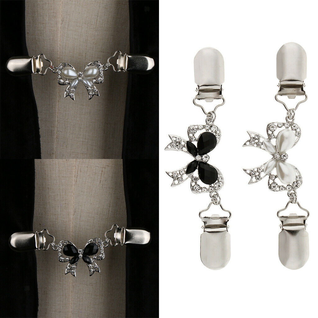 2x Rhinestone Sweater Clip Dress Brooch Pin Cardigan Clip Fasten Clothes
