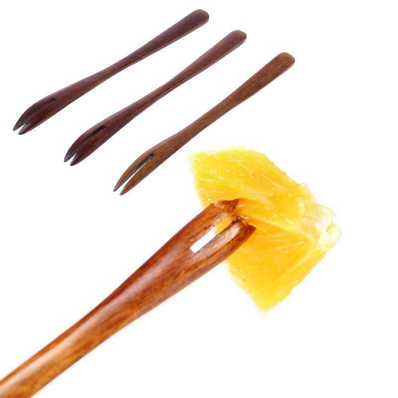 Wooden Dessert Food Fruit Serving Fork Dining Tableware Utensil Tools Cutlery