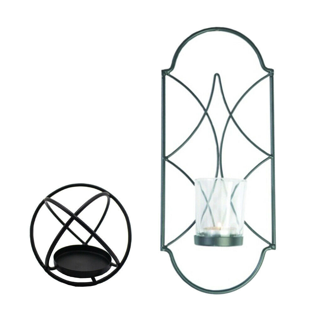 2pcs Metal Wire Candle Holder Geometric Sconce Votive Wall Light for Church