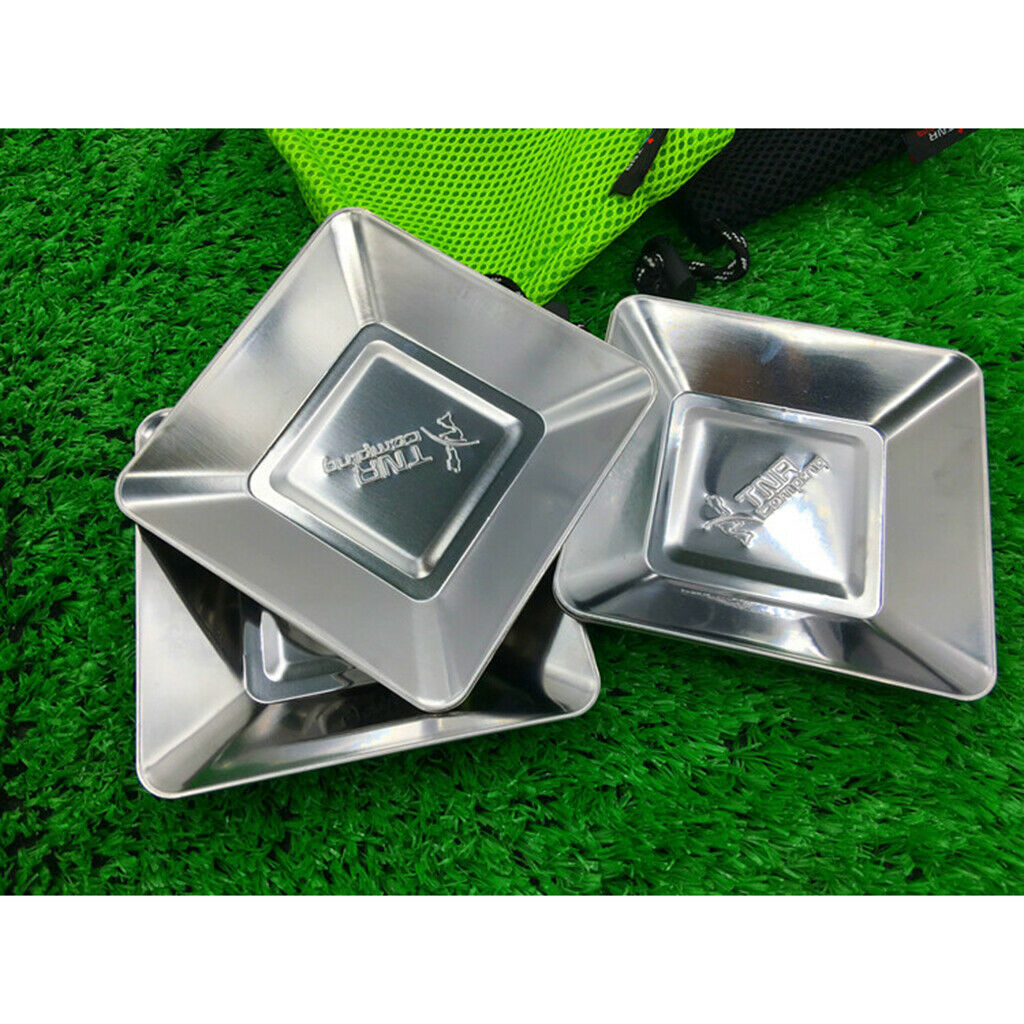 12cm Outdoor Camping Barbecue Square Stainless Steel Plate Dinner Dish