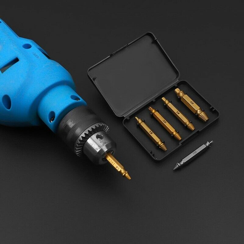 4 PCS Broken Bolt Damage Screw Remover Extractor Drill Bits Stud Reverse Set