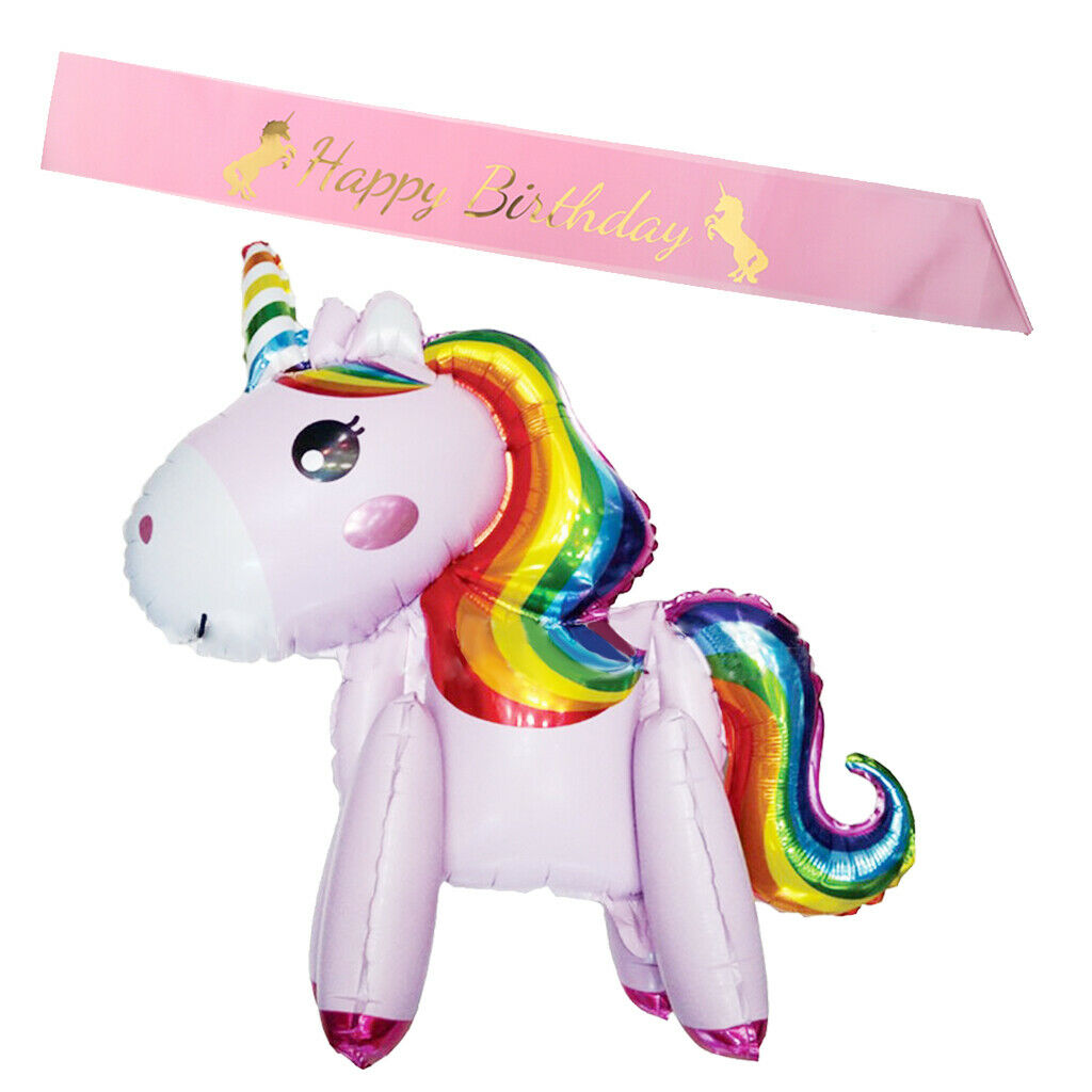 Unicorn Birthday Girl Pink Satin Sash Unicorn Balloon Girls Party Supplies