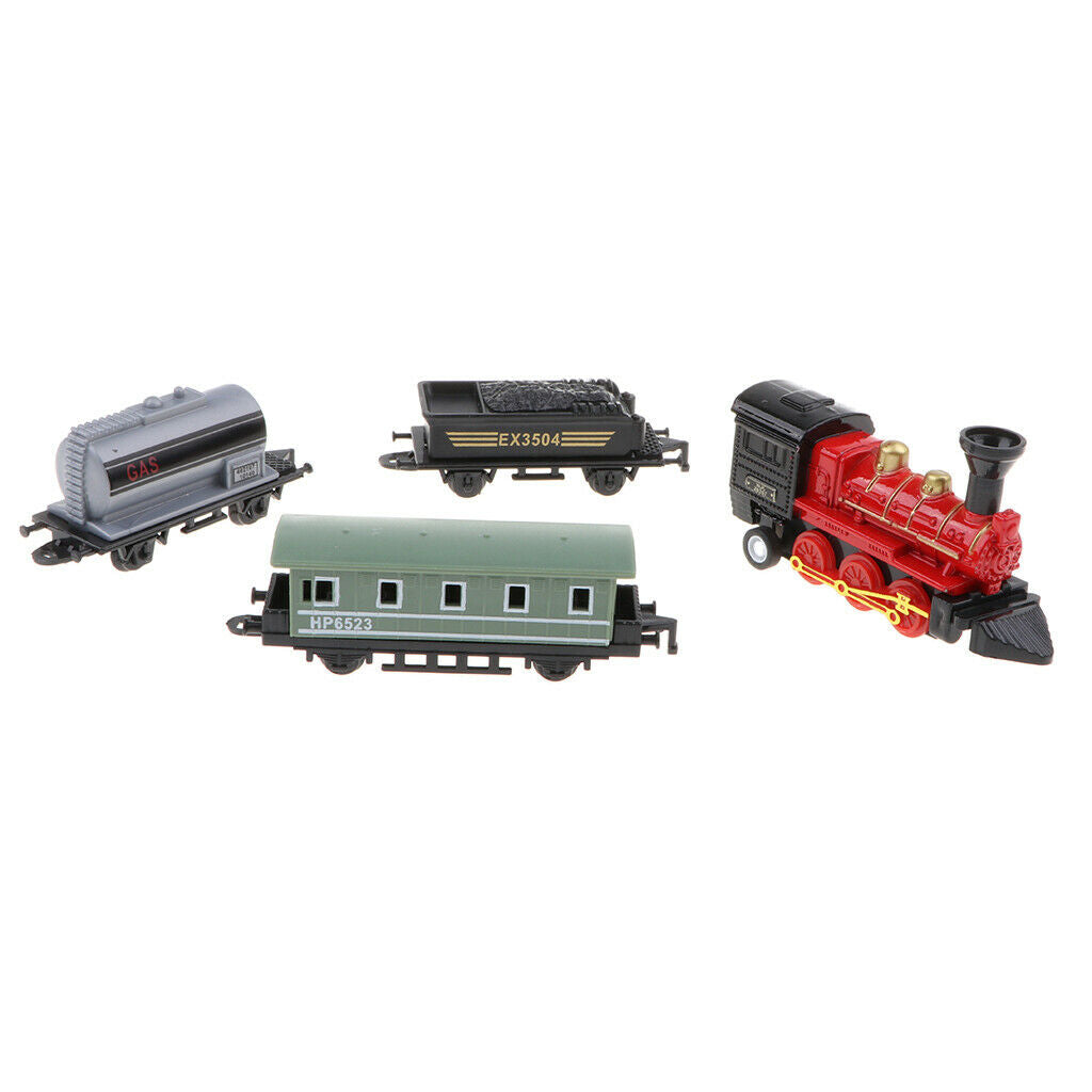 Mini Red Pull Back Train Set with Die-Cast Engine Locomotive Collectible