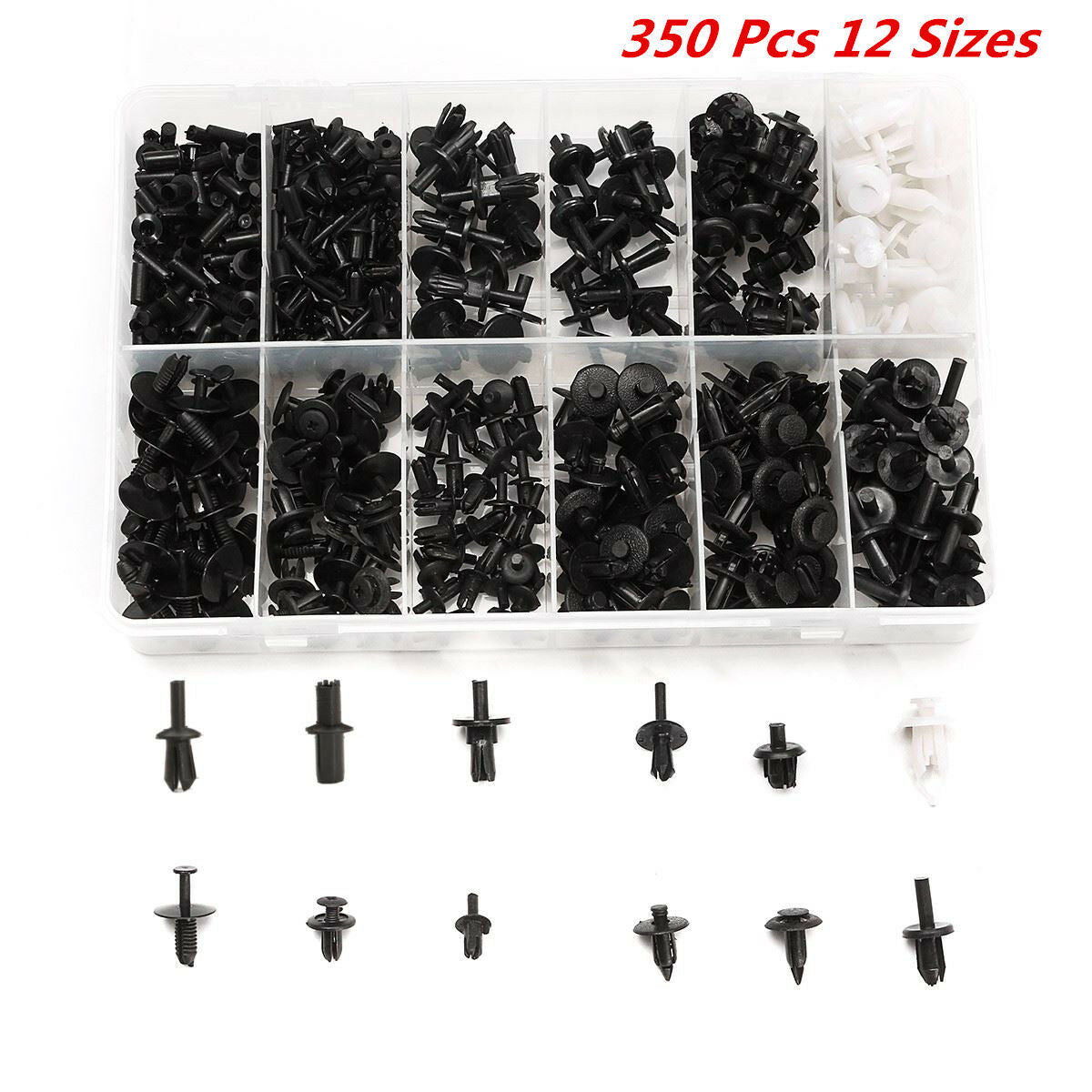 350pcs 12 Sizes Assorted Car Push Pin Rivet Trim Clip Panel Body Moulding Clips