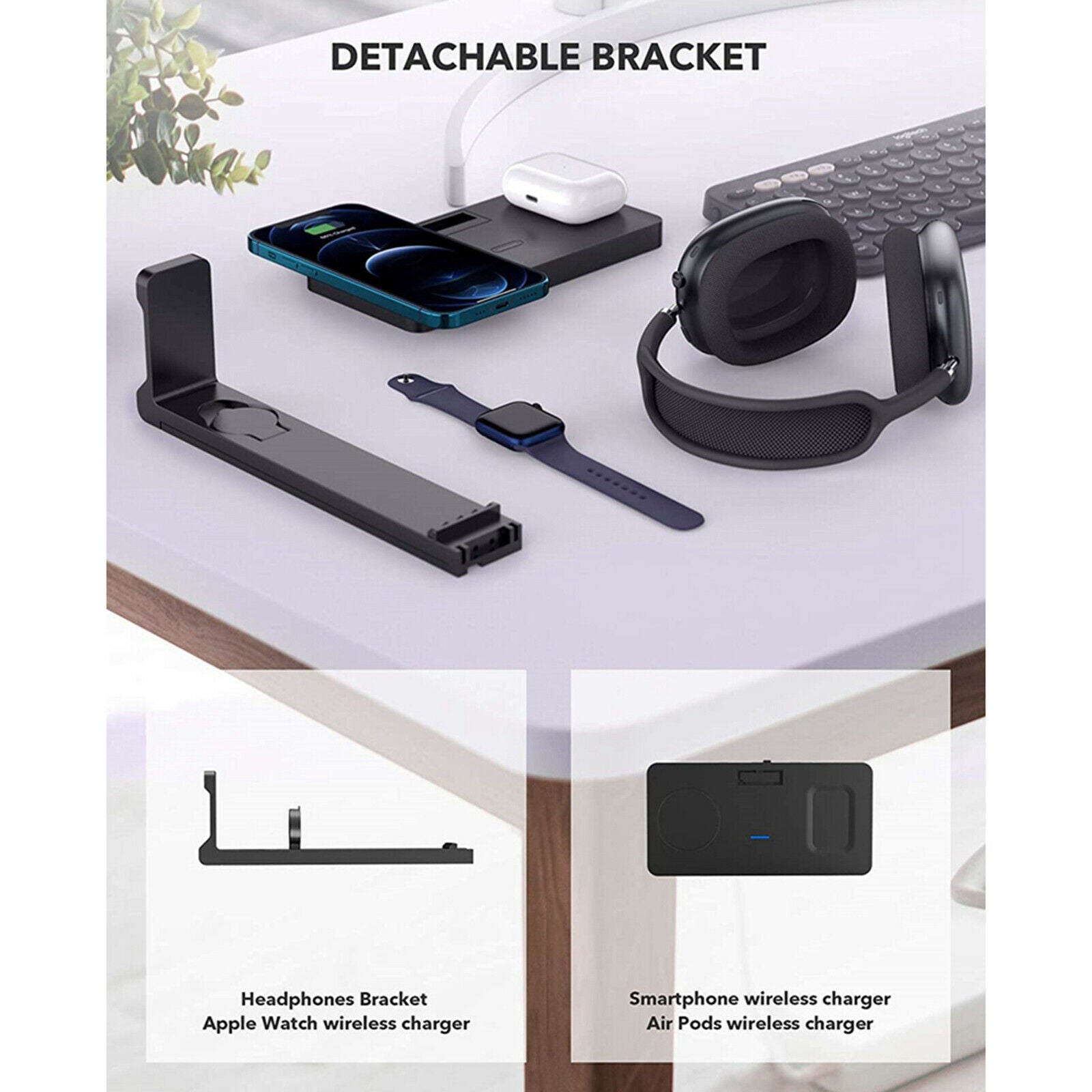 Generic 4 in 1 Magnetic Wireless Charger Charging Dock with Headphone Stand