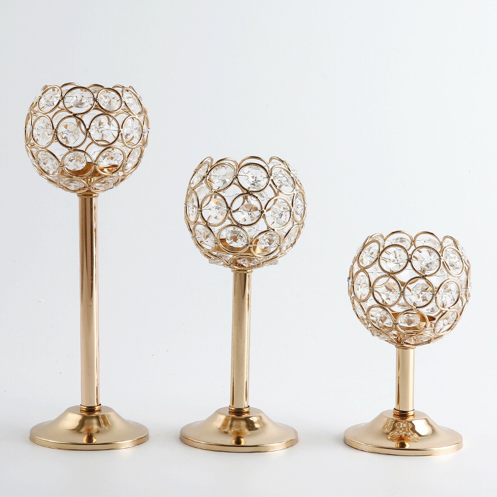 Diamante Crystal Tea Light Candle Holder Wedding Occasion Home 19cm Golden