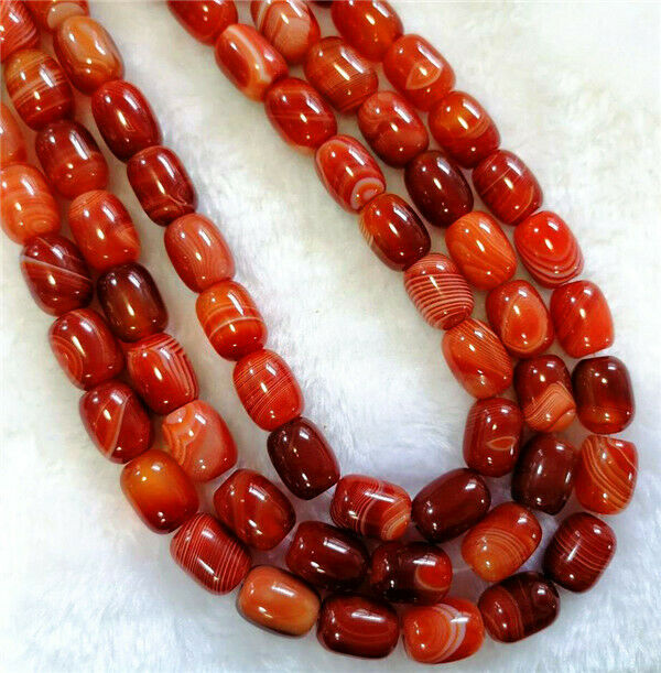 1 Strand 16x12mm Brown Red Stripes Onyx Agate Barrel Loose Beads 15.5inch HH753