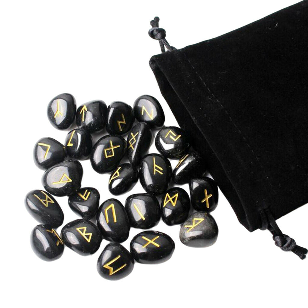 25Pcs Natural Rune Stone For Divination Energy Stones Home Decor Black