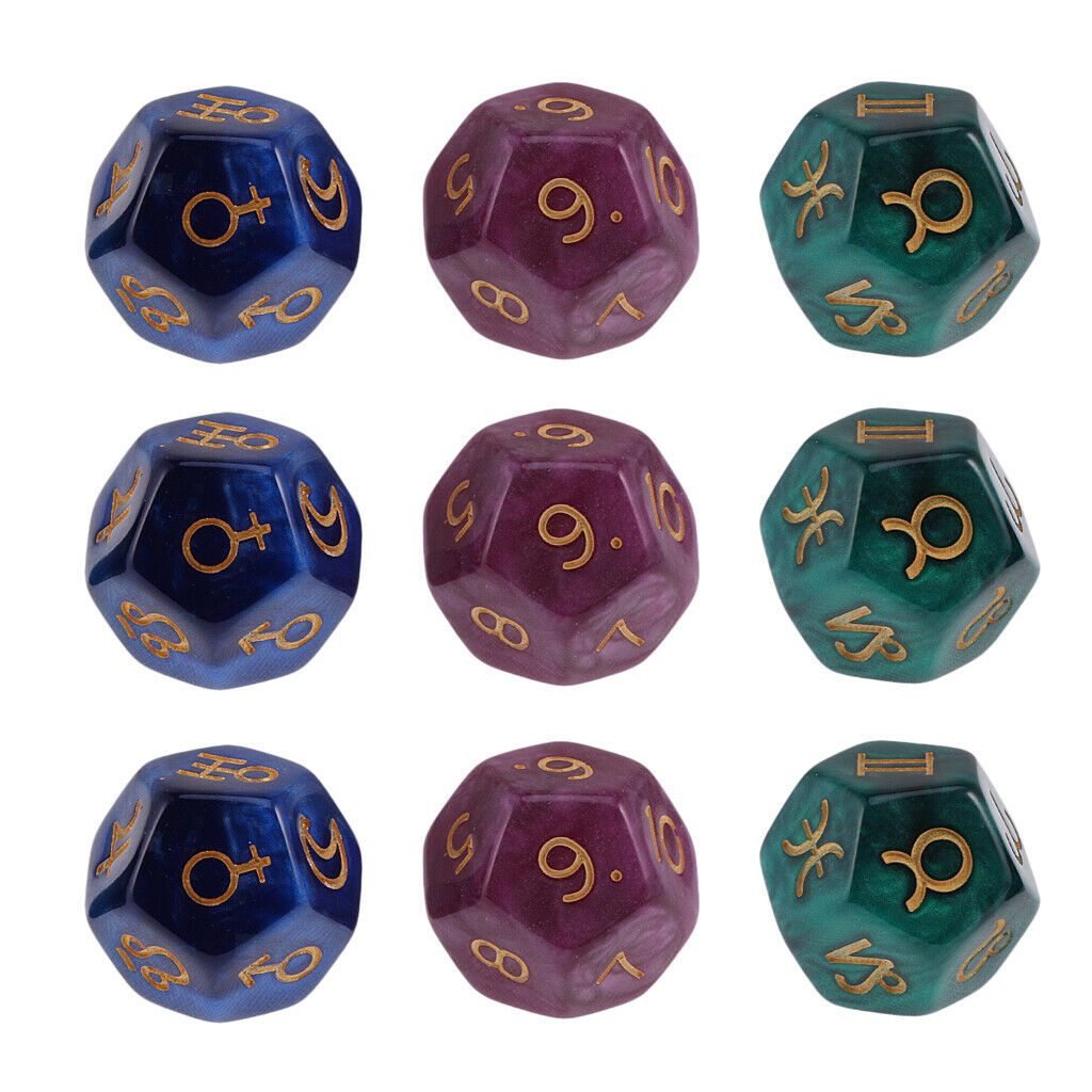 9x Acrylic Astrology Dices Set For Tarot Constellation Divination Kids