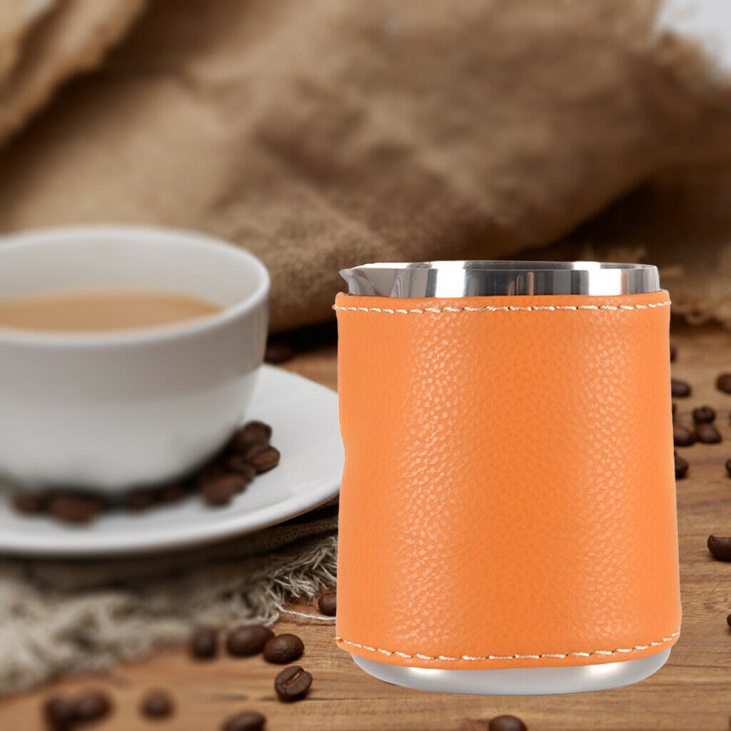 Milk Frothing Pitcher Jug with Leather Case Coffee Tools Cup 12oz/350ML