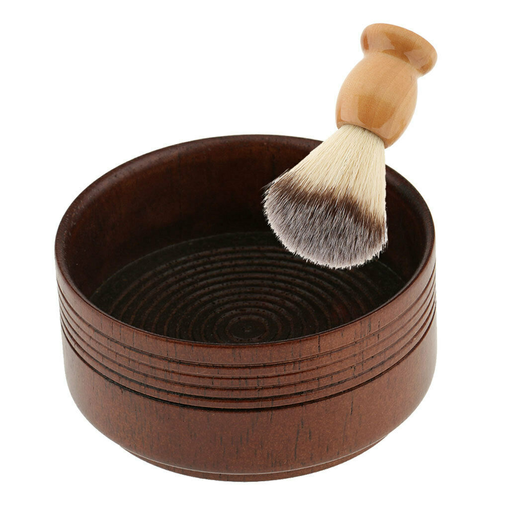 Wood Men Shaving Brush Bowl Set Kit For Hair Beard Shave Grooming