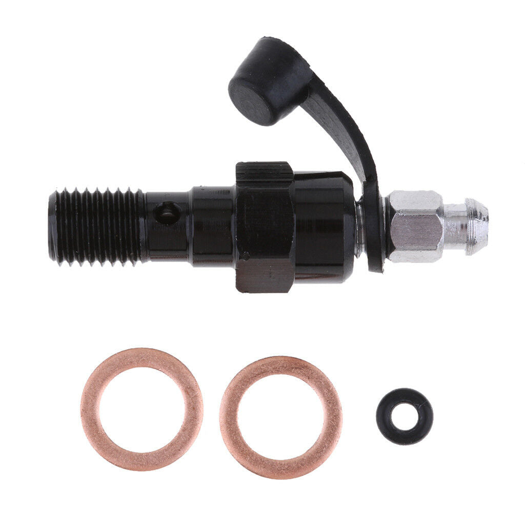 Single Black CNC Banjo Bolt M10 x 1.25 with Bleed Nipple Screw Valve