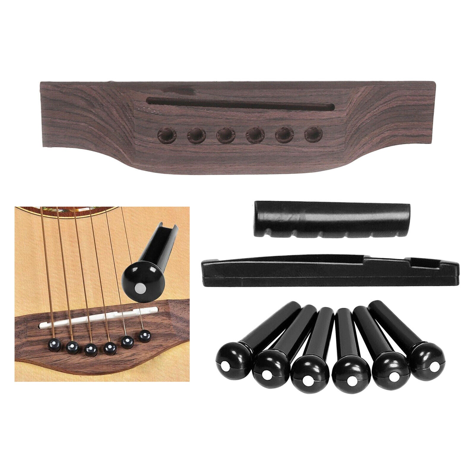 9pcs Guitar Repair Accessories Guitar Bridge include Pins Slotted Nut Saddle