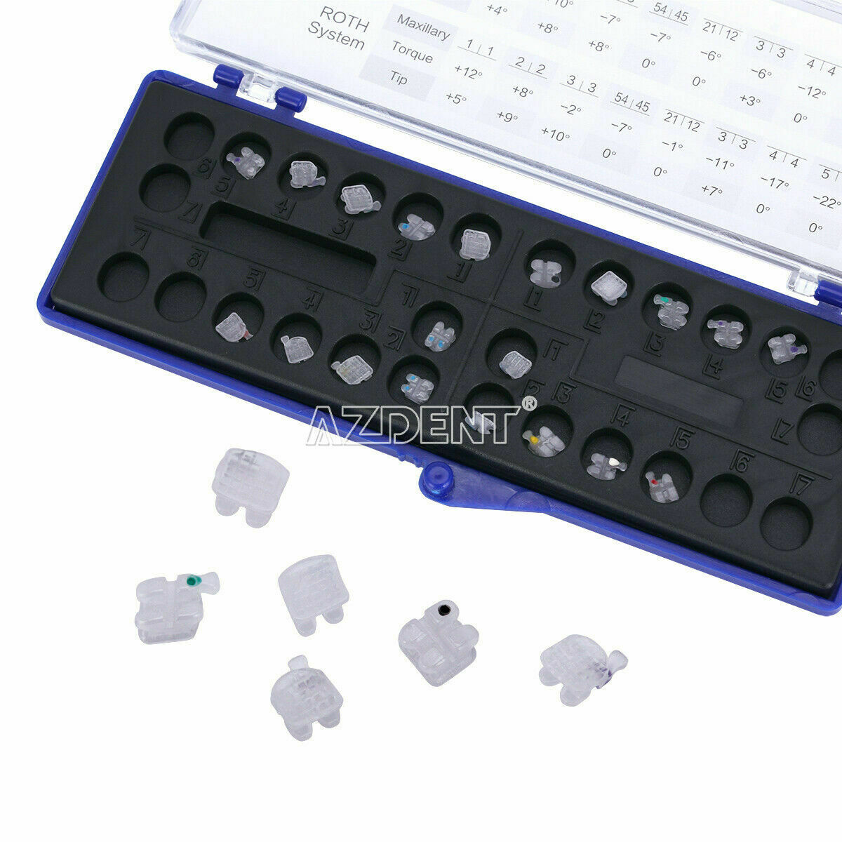 5Packs AZDENT Dental Ceramic Orthodontic Bracket 5*5 Roth 0.22 Braces Hooks 345