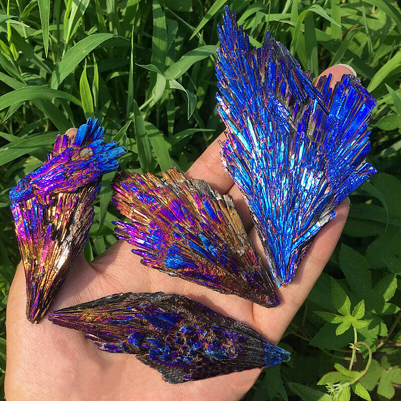 1PC Natural Quartz Crystal Rainbow Titanium Peacock Blue Cluster Mineral Reiki
