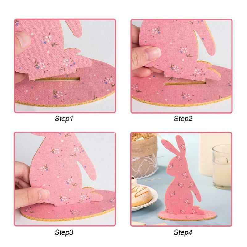 4Pcs Happy Easter Bunny Table Centerpiece Felt DIY Spring Party Home Decorations