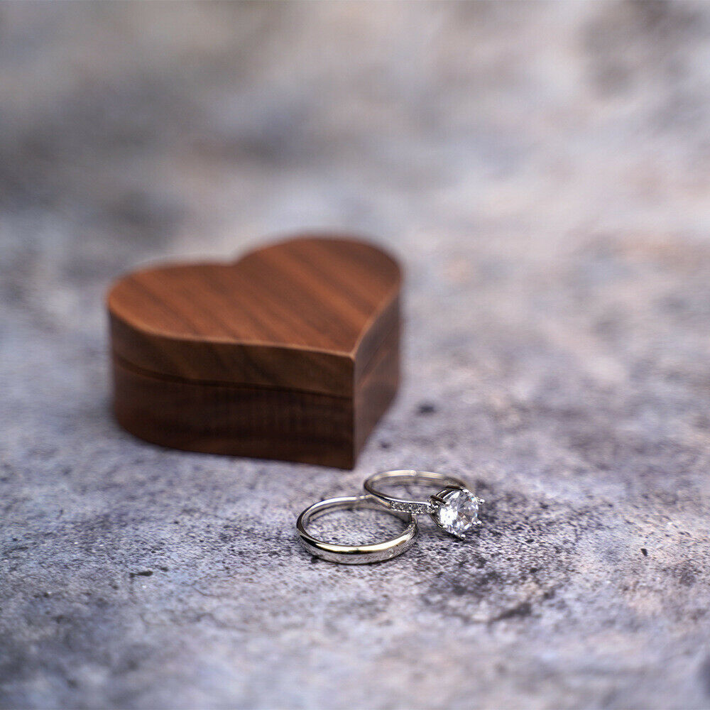 Wooden Heart Ring Box Jewelry Storage Box Case Holder Organizer Wedding Collect