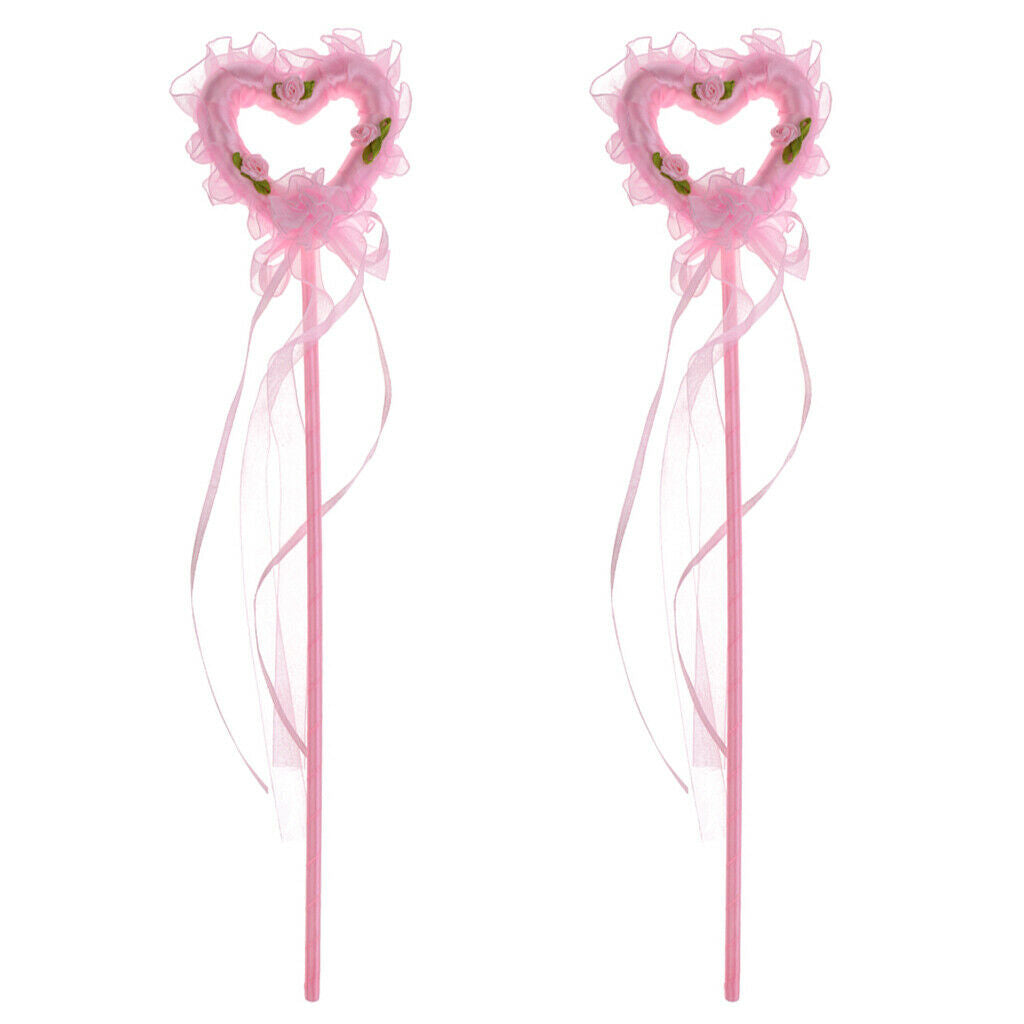 2 Pieces Pink Heart Shape Princess Fairy Wands for Kids Girls Party Supplies