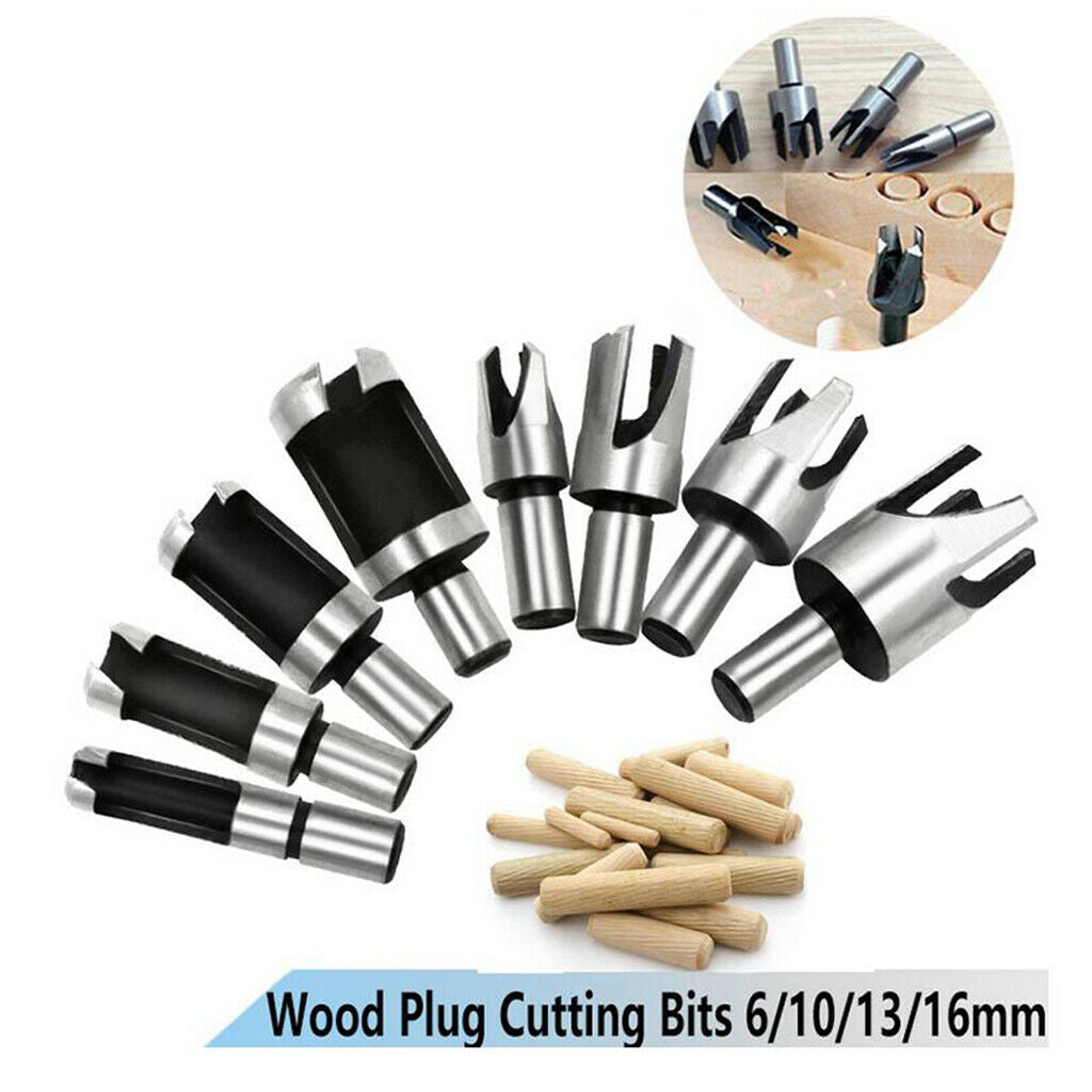 8 Pieces Carbon Steel Taper Claw Type Wood Plug Cutter Drill Bits 5/8" 1/2" 3/8
