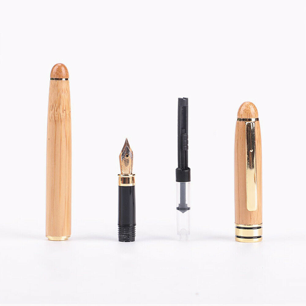 Bamboo Fountain/Ink Pen with a Exquisite Case Refillable Gift Ideal Wood Color