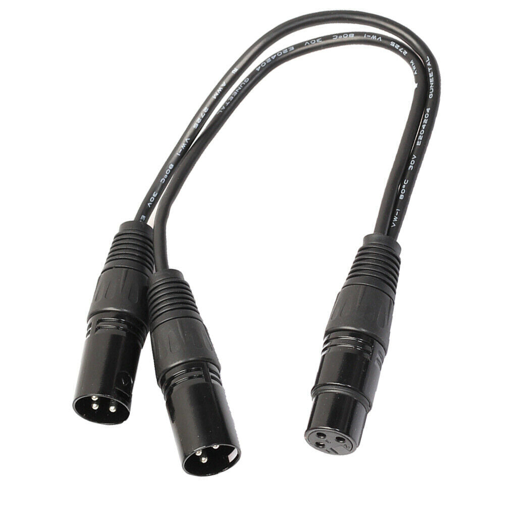 3-Pin XLR Female to 2 Dual Male Y-Splitter Microphone Patch Cable Cord 1 ft