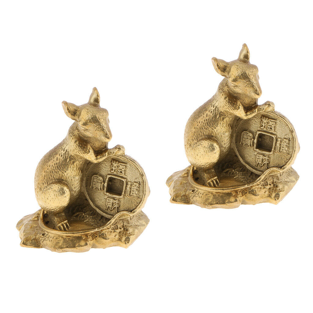 Brass Chinese Zodiac Rat Sculpture Feng Shui Fortune Symbol Ornament Gift